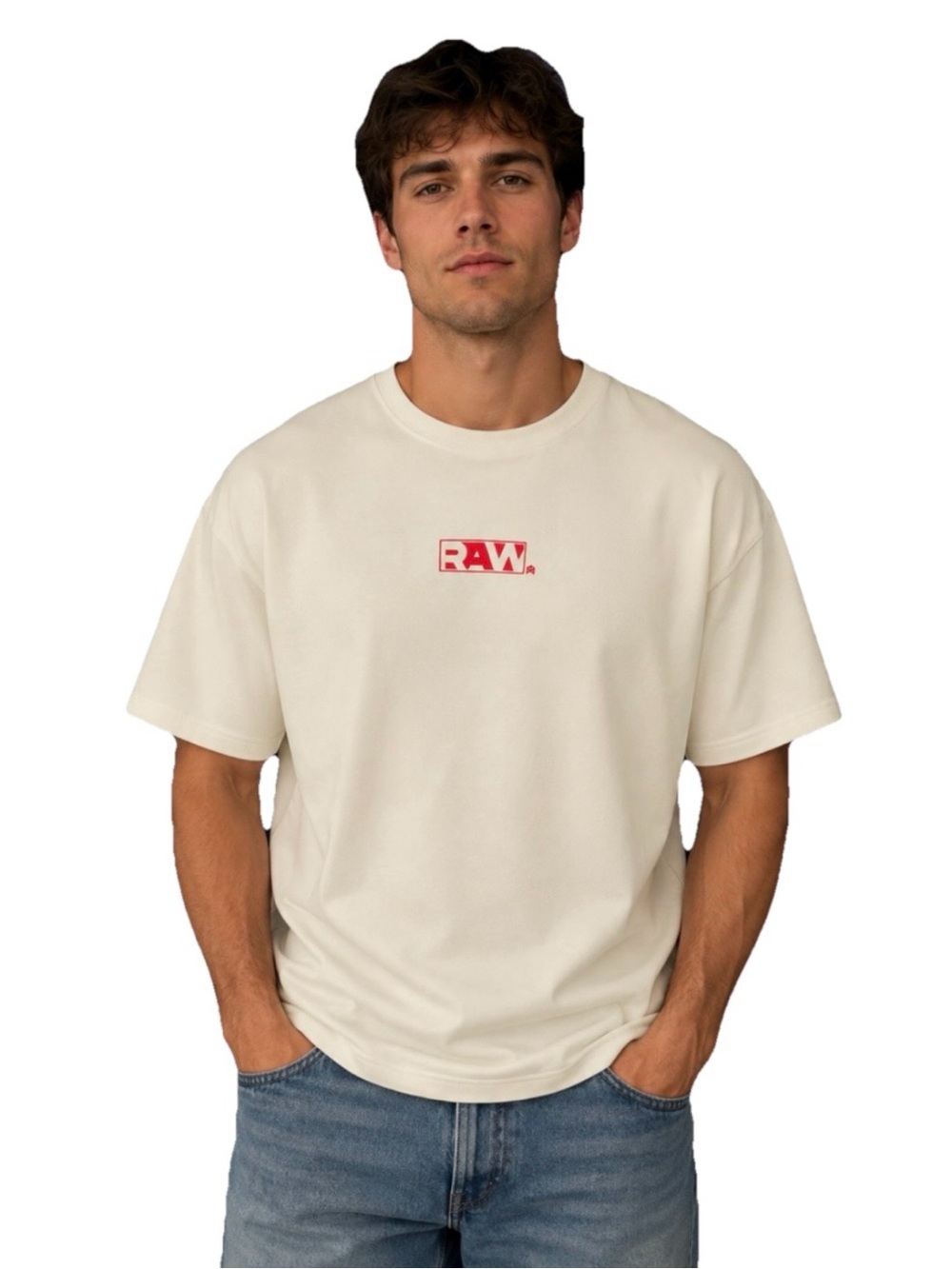 Rawgear Men’s White Short Sleeve Logo Tee w/ Red Accent Size Medium